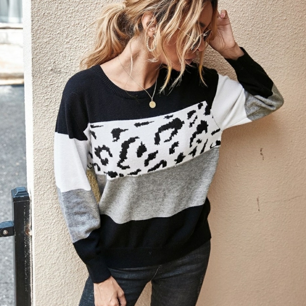 Black & Leopard Print Sweater - Picture 2 of 5